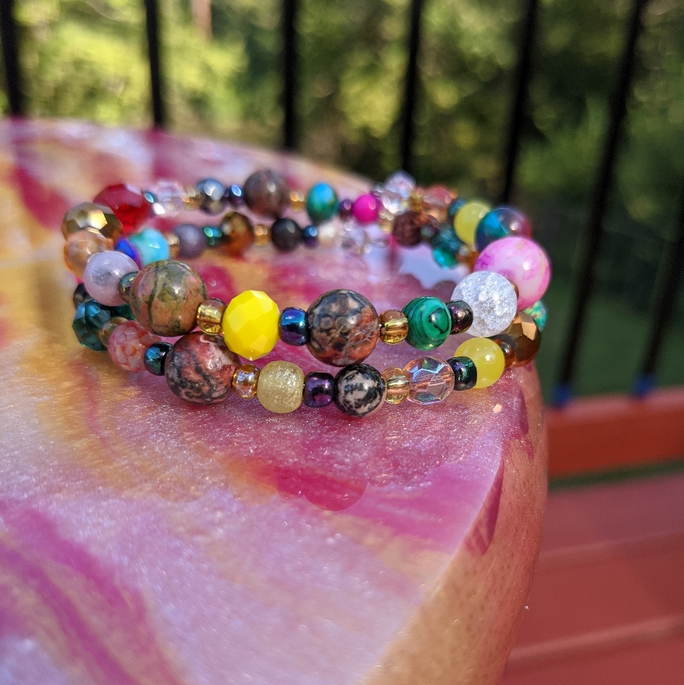 ⭐SOLD⭐Handmade Beads Bracelet Cute Gems Shiny Pretty Art